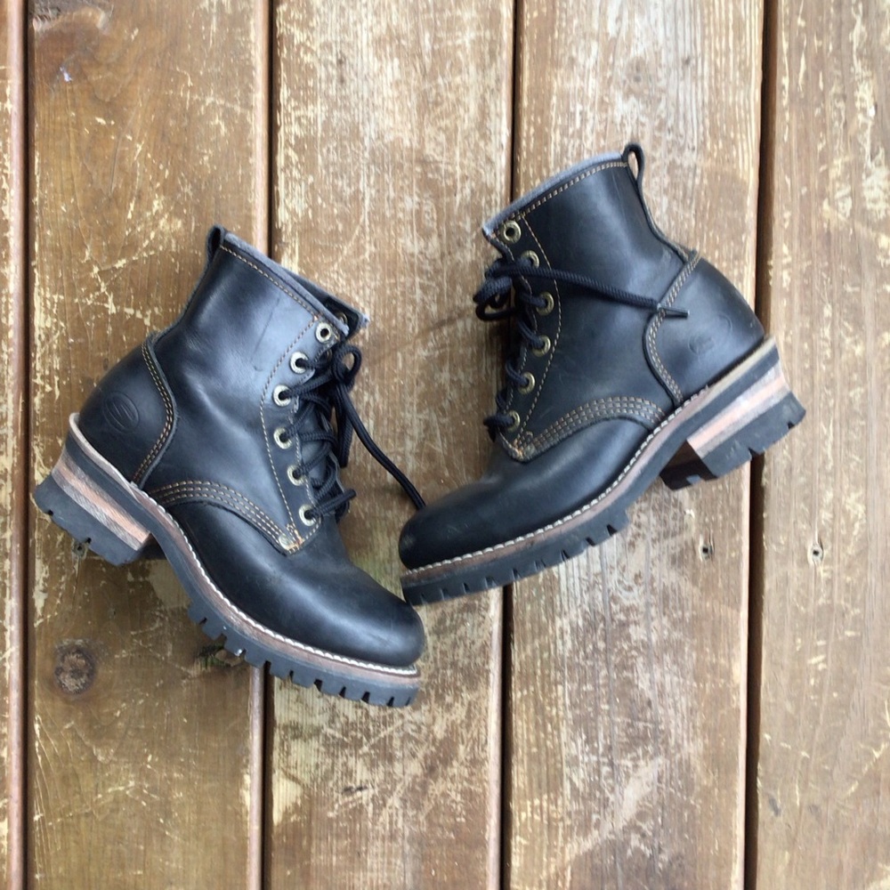 Y2K Skechers VTG Lug Sole Chunky Platform Ankle Boots Women Black Leather 6